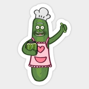 Chef pickle holding jar of pickles cartoon Sticker